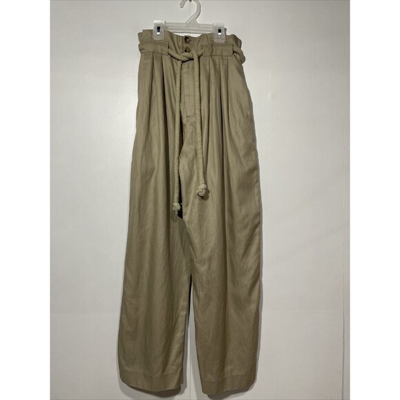 H&M‎ Pants Womens 2 Paperbag Waist Wide Leg Khaki Boho Beachy Grunge Streetwear - Picture 3 of 14